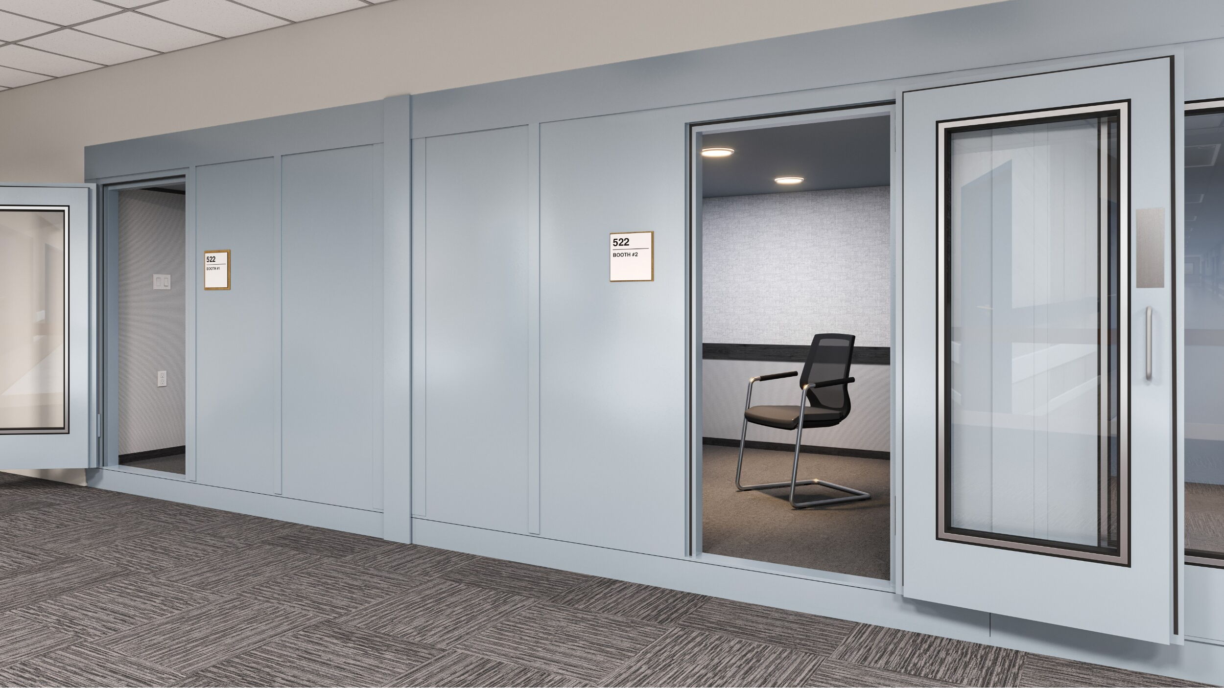 Modern office booth 522 featuring minimalist design and private workspace.