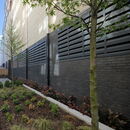 Modern architectural wall with greenery and landscaped garden elements.