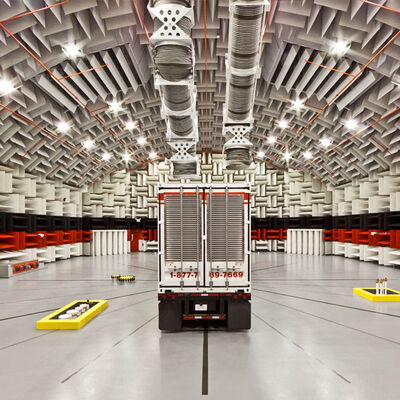 "Acoustic laboratory with soundproof testing environment and specialized equipment."